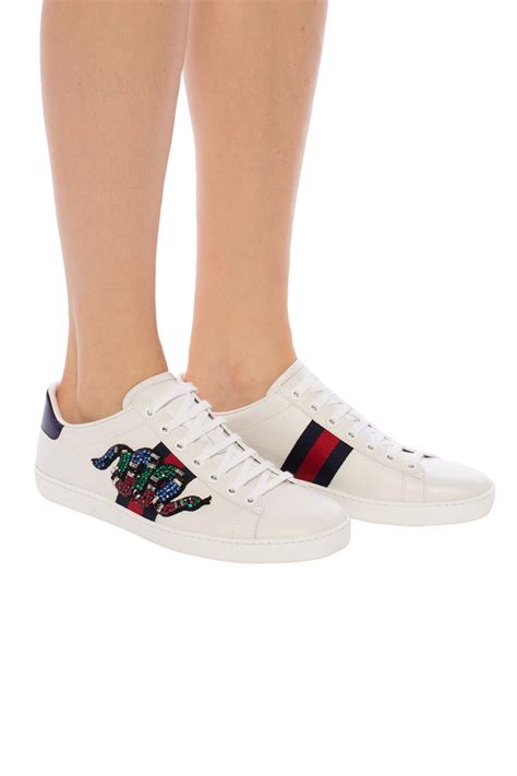 view fullscreen gucci women's white snake print leather|Gucci ace sneakers women.